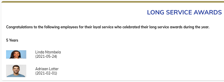 Long Service Awards Feature